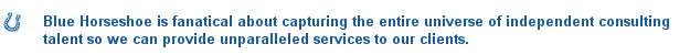 Blue Horseshoe is fanatical about capturing the entire universe of independent consulting talent ...